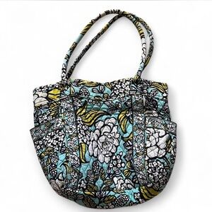 Vera Bradley Blue and Yellow Floral Tote Back To School College Travel Work Bag